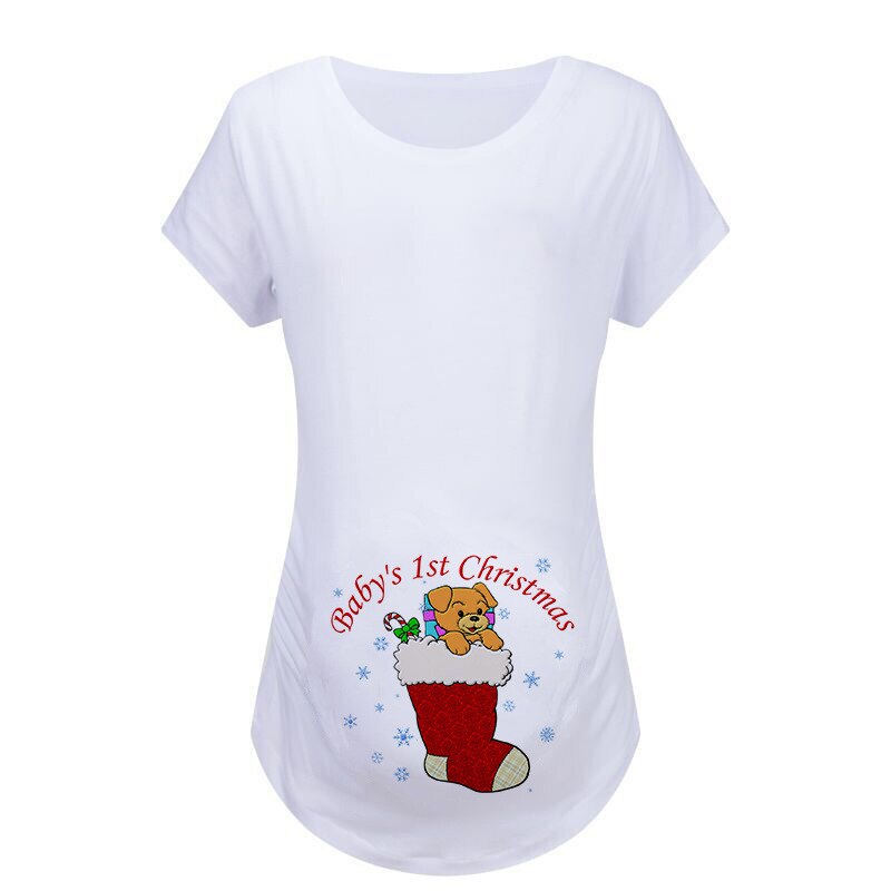 Santa Baby Christmas Snowman Pregnant Maternity T Shirts Women Casual Pregnancy Tee Tops Clothes