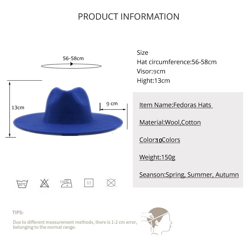 Eenvoudige 9.5Cm Brede Rand Grote Witte Fedora Britse Stijl Winter Wol Effen Klassieke Fedora Cap Mannen Vrouwen Panama Jazz hoed