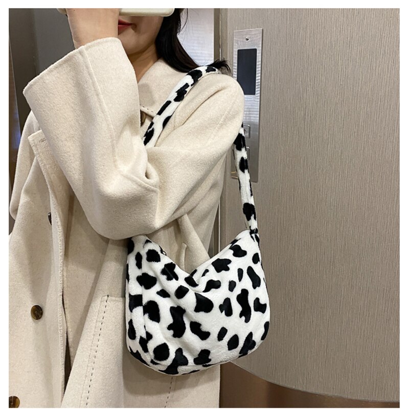 Koreanische ulzzang-plüschkuh-damentasche  y2k vintage harajuku kawaii große handtasche süße vintage-damenschultertasche