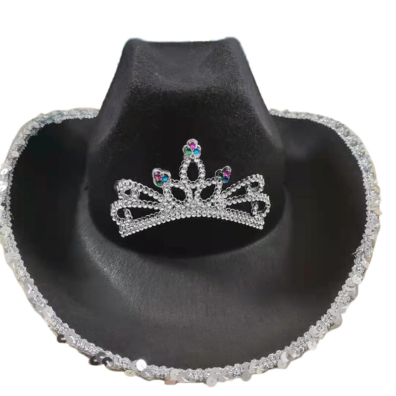 Western Tiara Women Female Pink Black Cowboy Cap Casual Costume Hat: Black