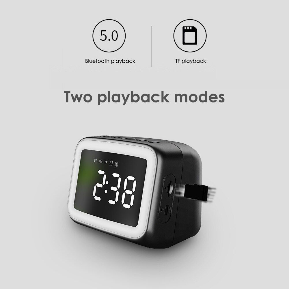 Draadloze Bluetooth 5.0 Led Spiegel Display Wekker Fm Radio Tf Muziekspeler