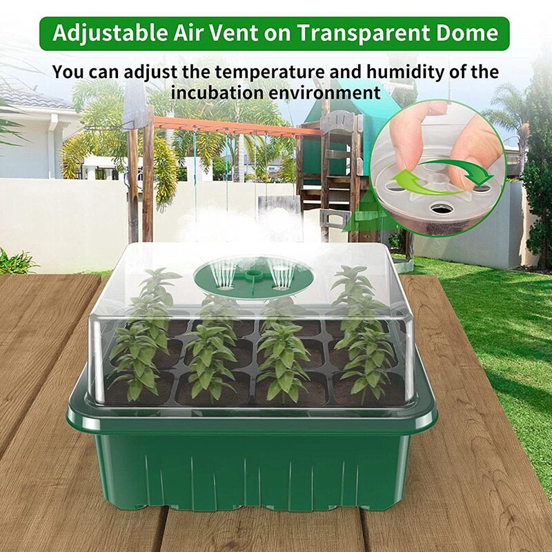 10 Pack Reusable Seed Starter Tray, 120 CellsSeed Starter Kit with Air Vent Humidity Dome and Drain Hole Base