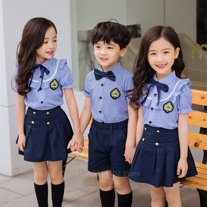 Children Children School Uniform Japanese Student Clothing Set Boy Girls 2PCs Short Sleeve Summer Navy Suit Primary Kindergarten
