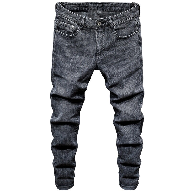 Pantalones vaqueros elásticos para hombre, ropa de calle con ajuste, para otoño e invierno, color gris oscuro