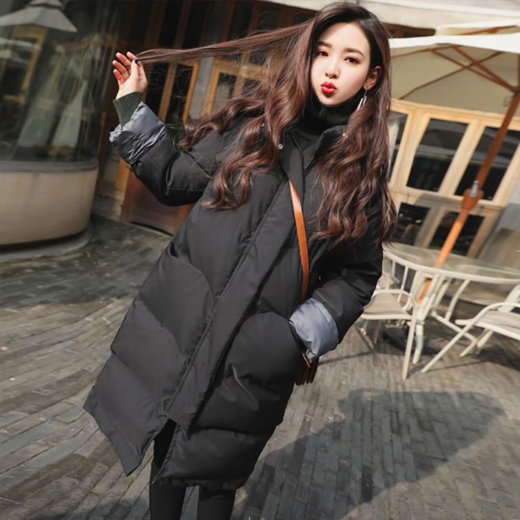Junelove women& #39 ;s oversize over knæ lang varm frakke vintage vinter bomuldspolstret jakke parkas afslappet koreansk kvindelig tykt outwear: 5- sorte