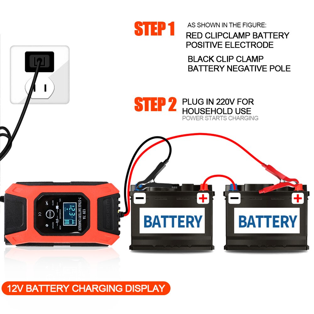 Automatic Smart Car Battery Charger Digital LCD Display 12V 7A 7 Stage Wet Dry Lead Acid Battery-chargers