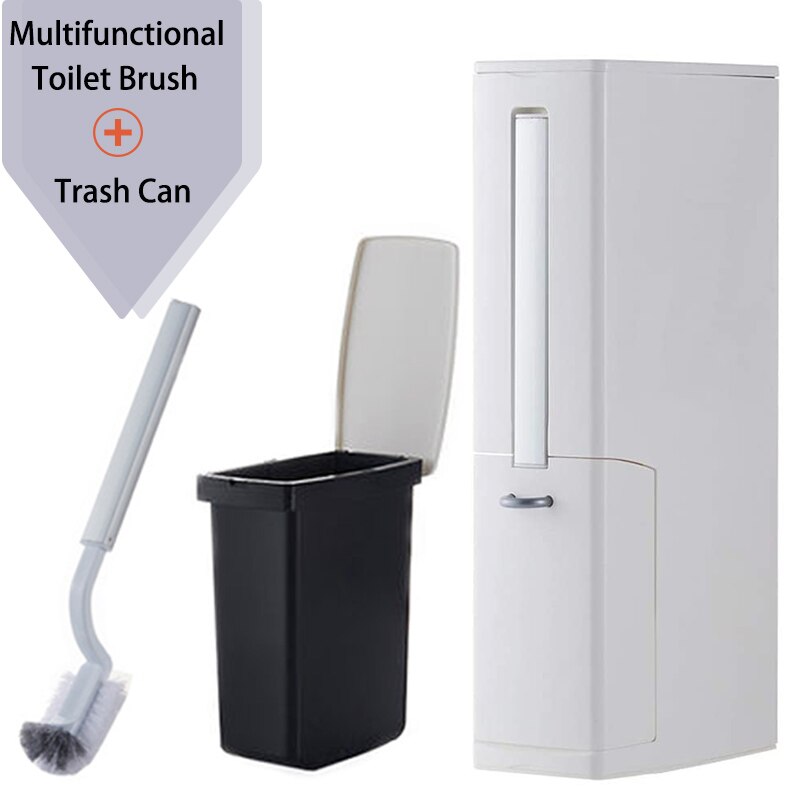 Household Bathroom Integrated Trash Can Multi-Functional Narrow Garbage Bucket With Toilet Cleaning Brush Toilet Trash Can Set