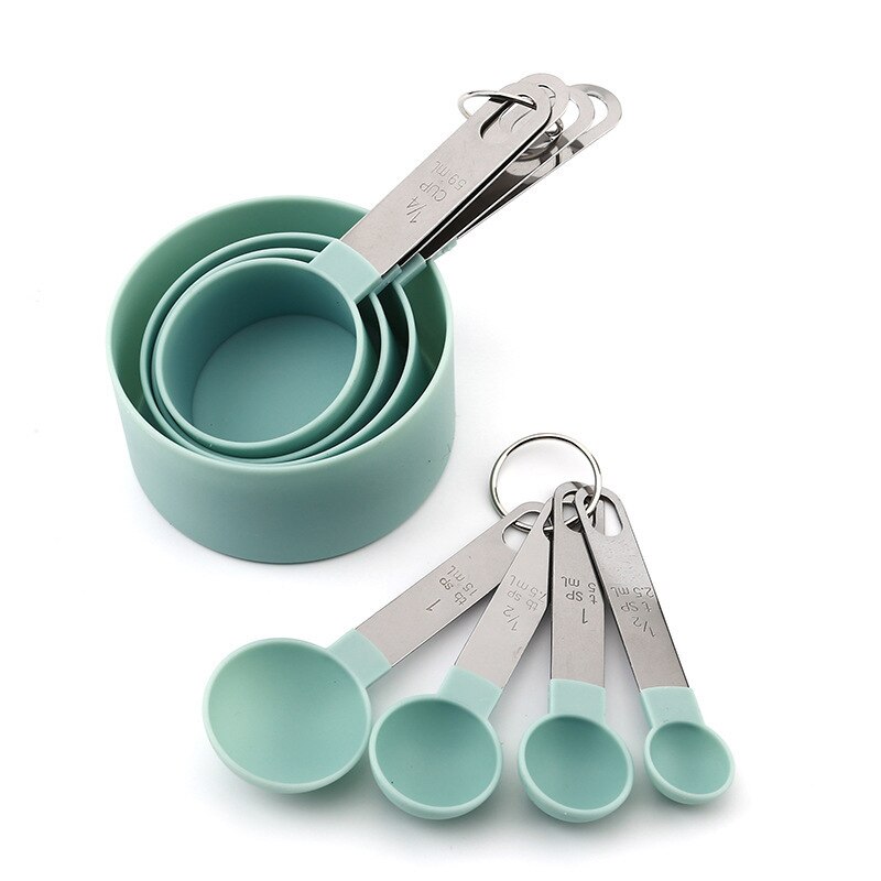 Juego de cucharas medidoras para hornear, juego de tazas medidoras con mango de acero inoxidable, herramientas de medición para té y café, accesorios de cocina, 8 unids/set
