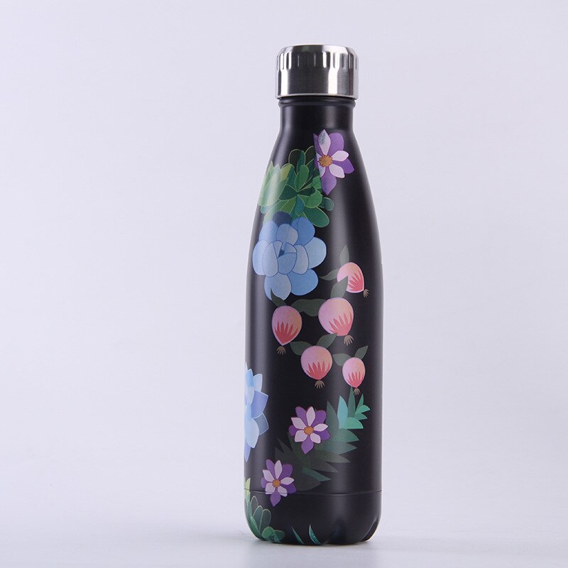 Custom logo kukka vesipullo 500ml ruusu ruostumaton teräs eristetty kylmä kuppi olutta kahvi juomapullo termospullo