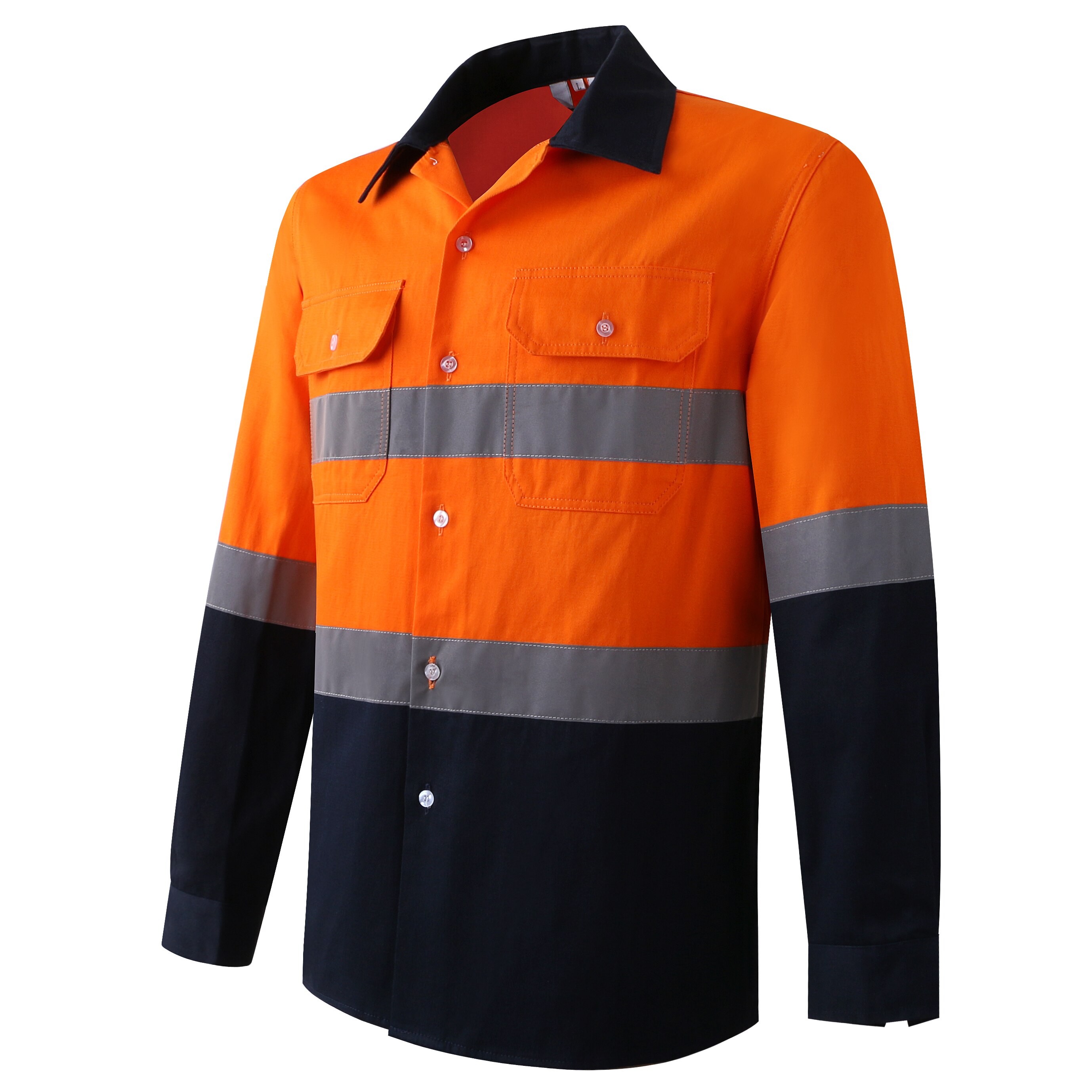 wie/NZS Mens Hohe Sichtbarkeit Bergmann Hemd Zwei Tonne Arbeit Hemd Reflektierende Orange und Marine Sicherheit Baumwolle Hemd