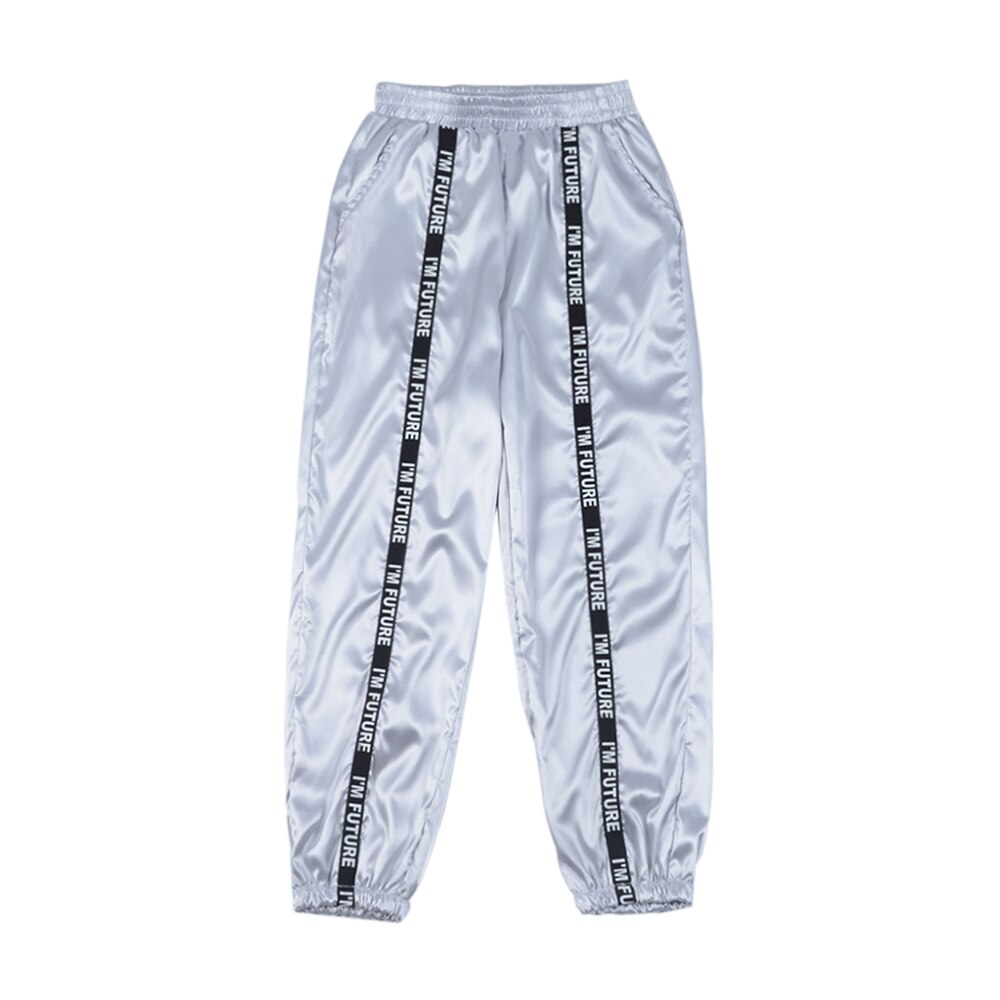 Sfit été grande poche Satin surligner sarouel femme brillant Sport ruban pantalon BF Harajuku Joggers pantalon de Sport femme: gray / Asian Size XL