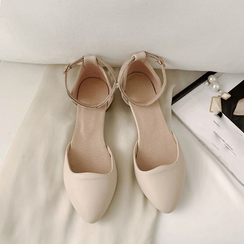 ASILETO Woman Concise Summer Flats Sandals Pointed Toe 2.5cm Hoof Heels Ankle Buckle Large size 32-43 White Date T1145