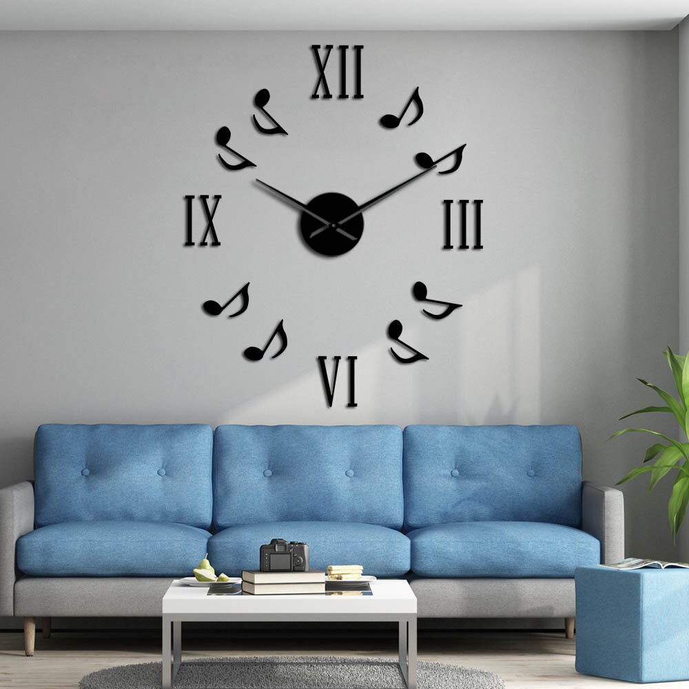 Romeinse Cijfers Met Muzieknoten Giant Luxe Wandklok Grote Wandklok Moderne Grote Naald Klok Horloge Hobbyisten