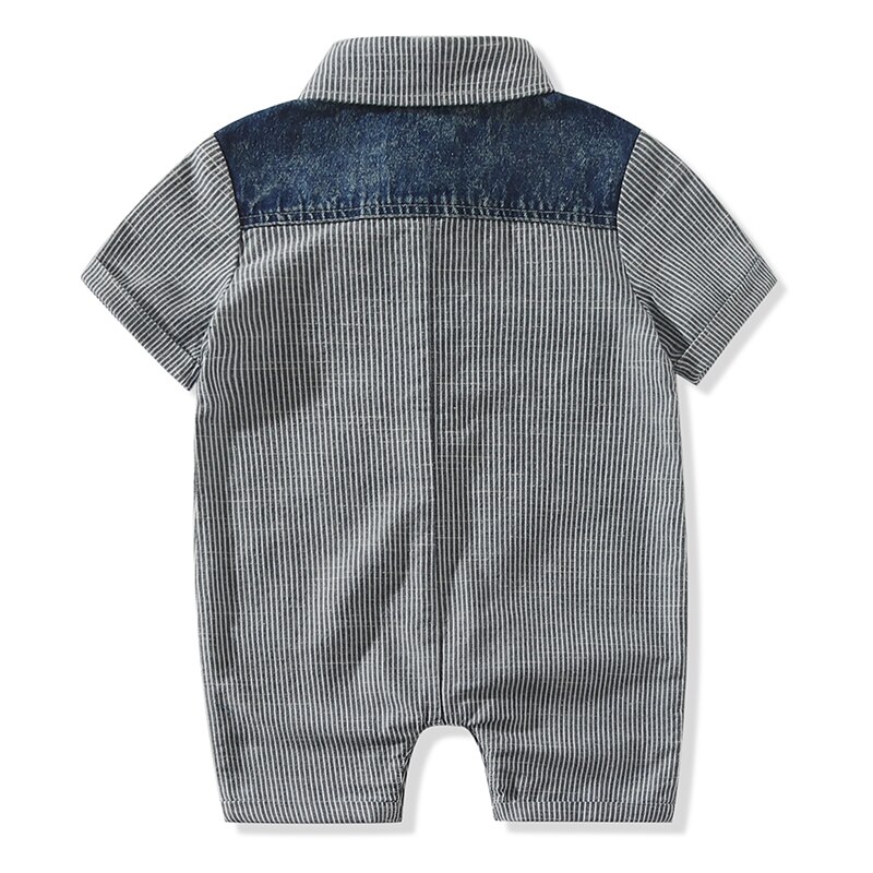 Kimocat Baby-jungen-Overall, kurzärmelig, gestreift, mit tasche, sommerkleidung, 0-3 jahre