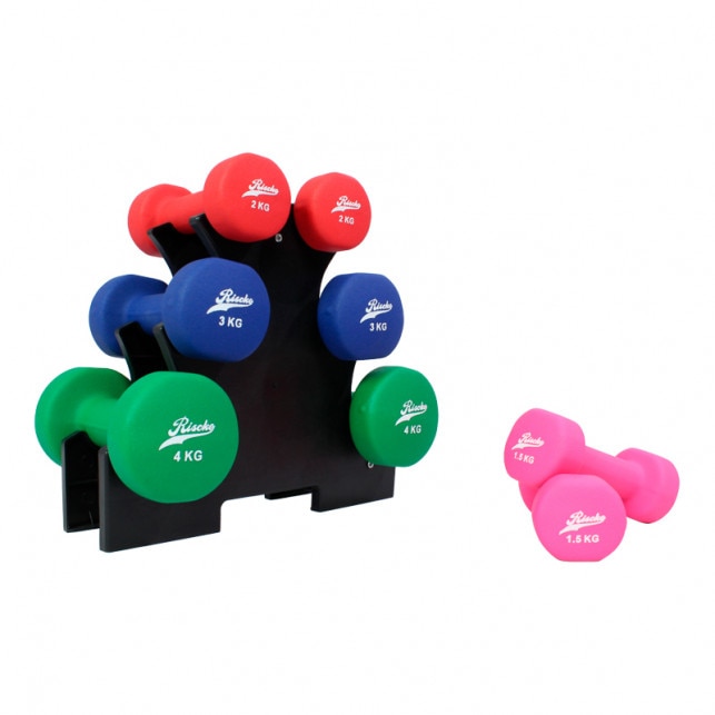 Pack soporte y mancuernas de vinilo de Riscko