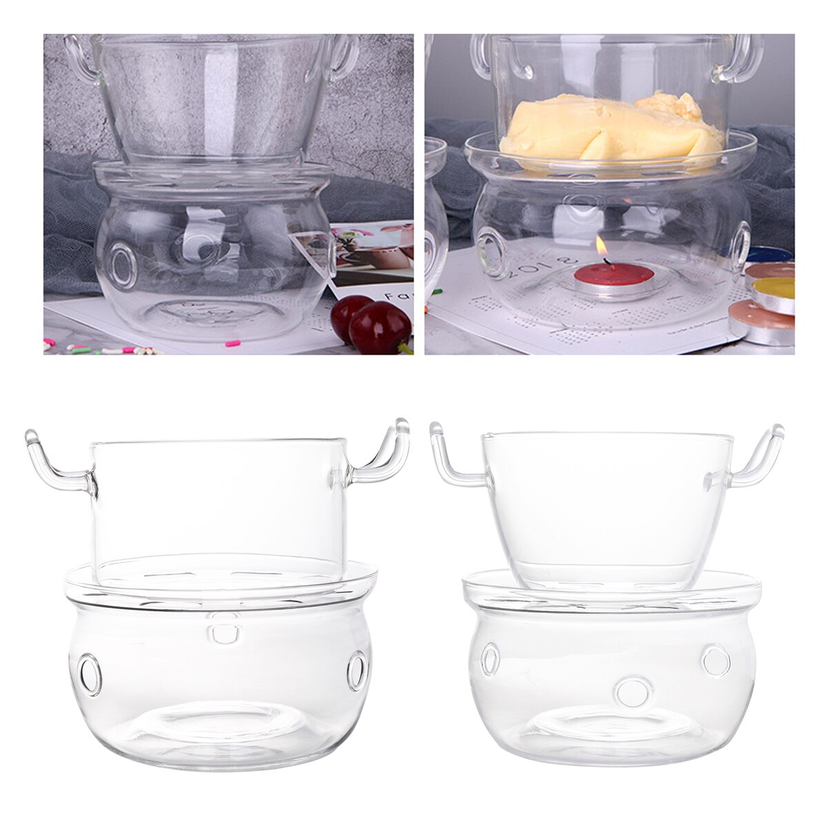 1 Set Columniform Glass Chocolate Melt Pan Durable Baking Pan Butter Cheese Melt Pan Party Pot with Base for Home Kitchen A5