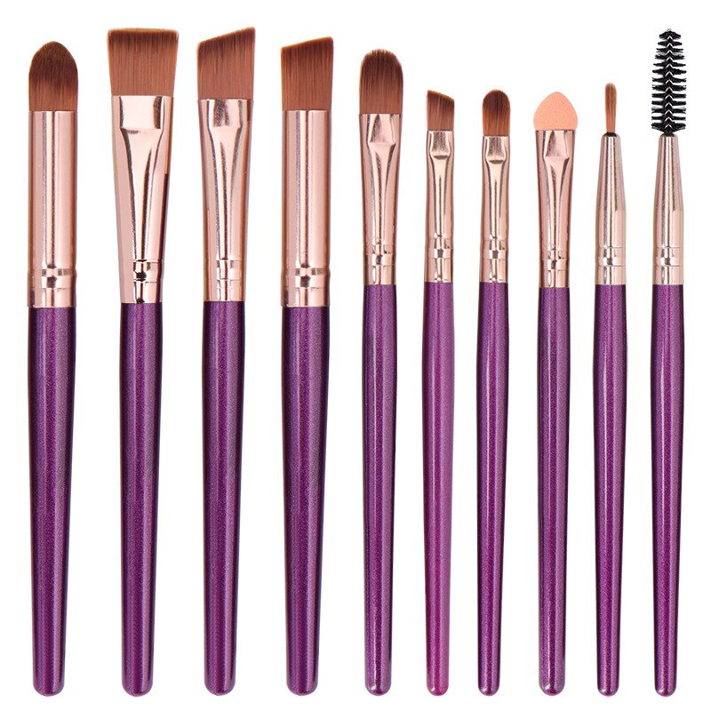 10 pièces maquillage des yeux fard à paupières cils pinceaux ensemble multifonctionnel correcteur réparation capacité fondation beauté brosse outils: purple and rose gold