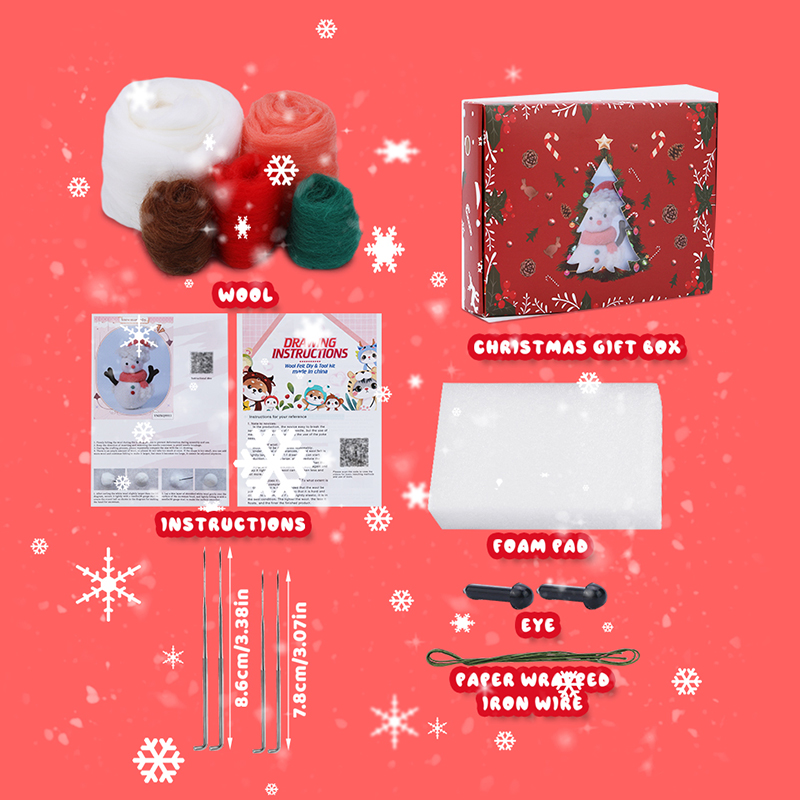KRABALL-Kit de fieltro de lana navideña con instrucciones de aguja y caja de para hacer muñecas, accesorios artesanales hechos a mano, conjunto de herramientas