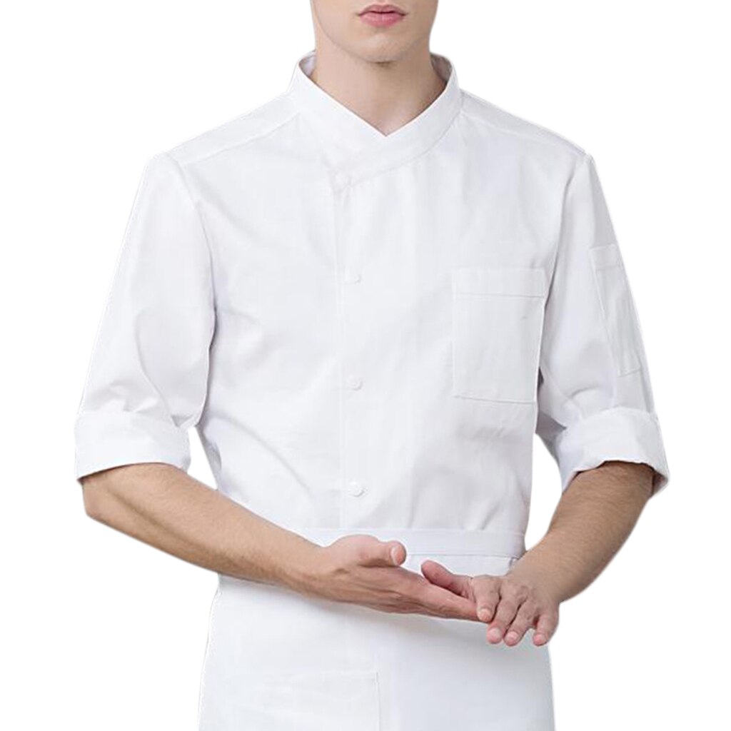 3/4 Sleeve Chef's Coat Jacket Kitchen Cook Coat Uniforms Unisex: white