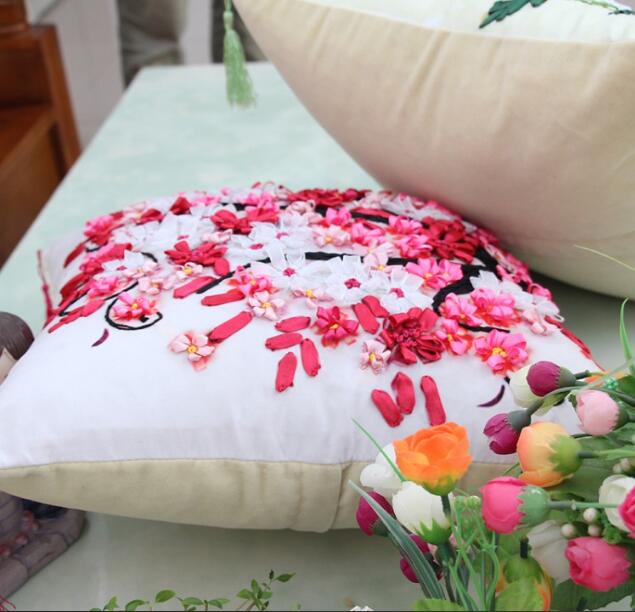 45X45cm Happiness Tree Pillow Ribbon embroidery kit pillow cover set handcraft DIY handmade needlework art home decor