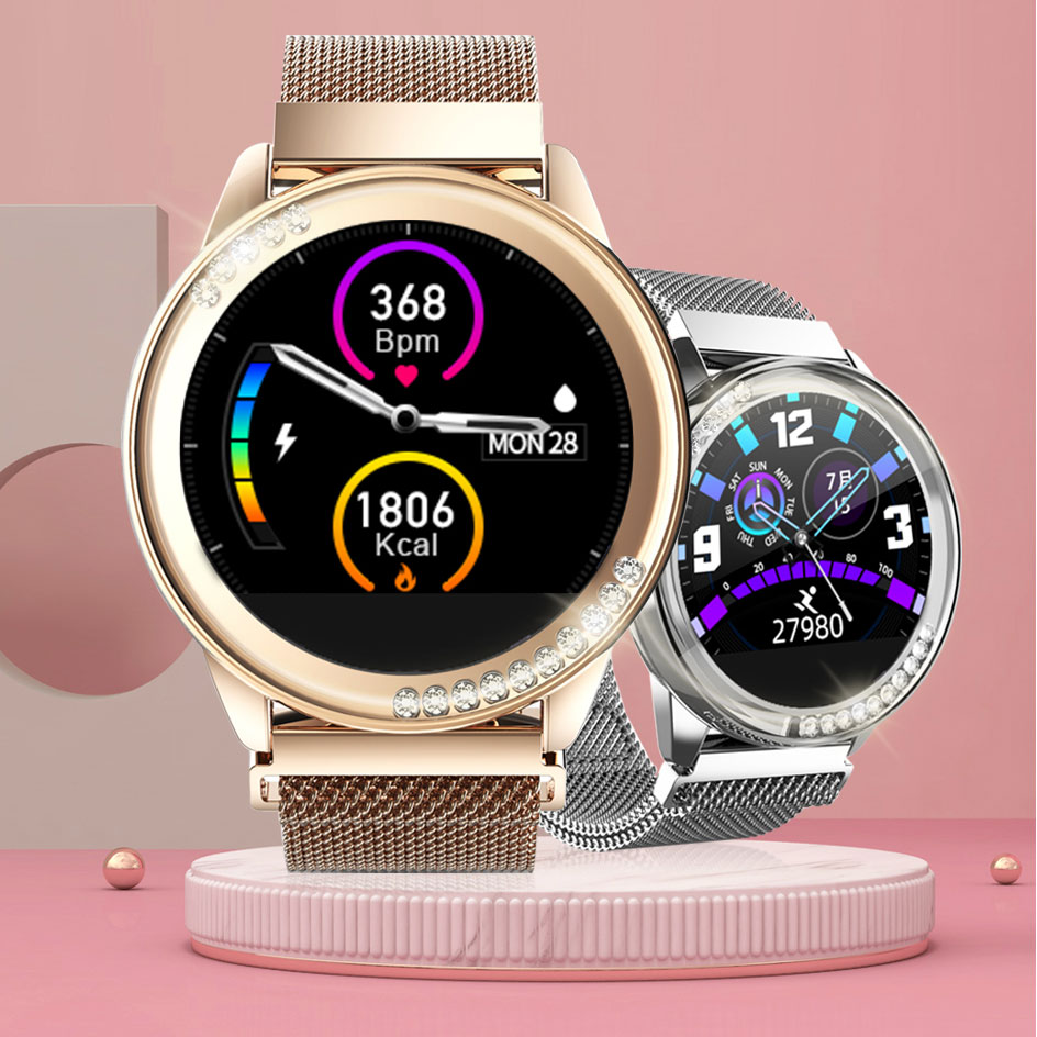 H16 Smart Horloge Vrouwen Jurk Hartslag Bloeddrukmeter Touchscreen Waterdichte Dame Smartwatch Voor Android Ios Vs KW10
