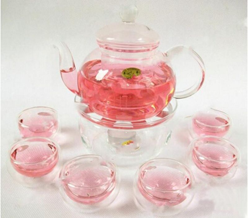 1 set Gaiwan Thee Set Met 6 Kopjes 600 ml Glas Thee pot Dubbele Muur Gemaakt In China ketel