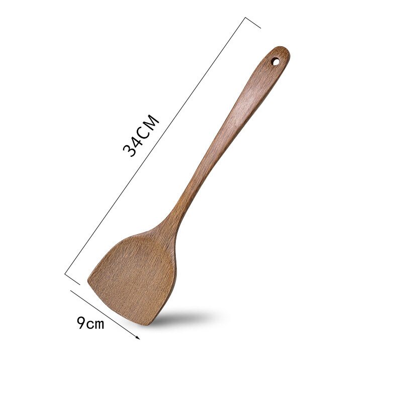 Thaïlande teck bois naturel vaisselle cuillère antiadhésive Pan riz cuillère longue passoire à riz cuisine outil de cuisson: 1pcs  34cm