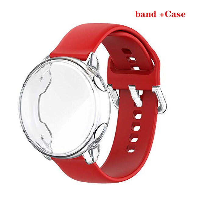 Case+strap for Samsung Galaxy Watch Active 2 44mm 40mm Smart Watch Silicone band +Case cover Galaxy Watch Active2 Full coverage: red transparent / For Active2 40mm