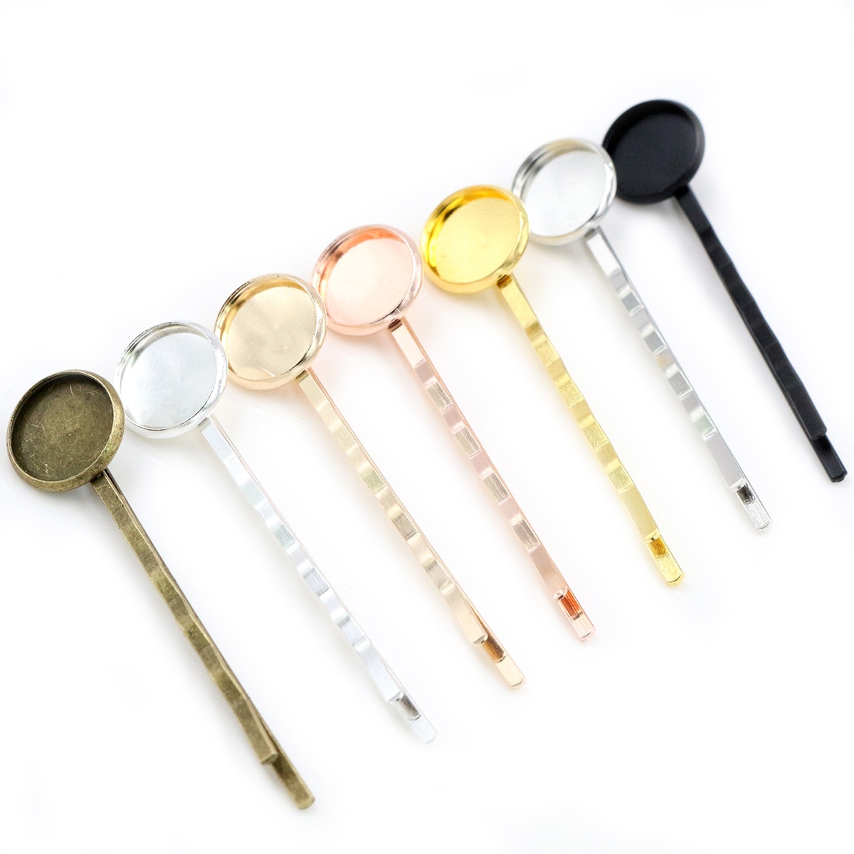 12mm 10pcs Classic 8 Colors Plated Copper Material Hairpin Hair Clips Hairpin Base Setting Cabochon Cameo