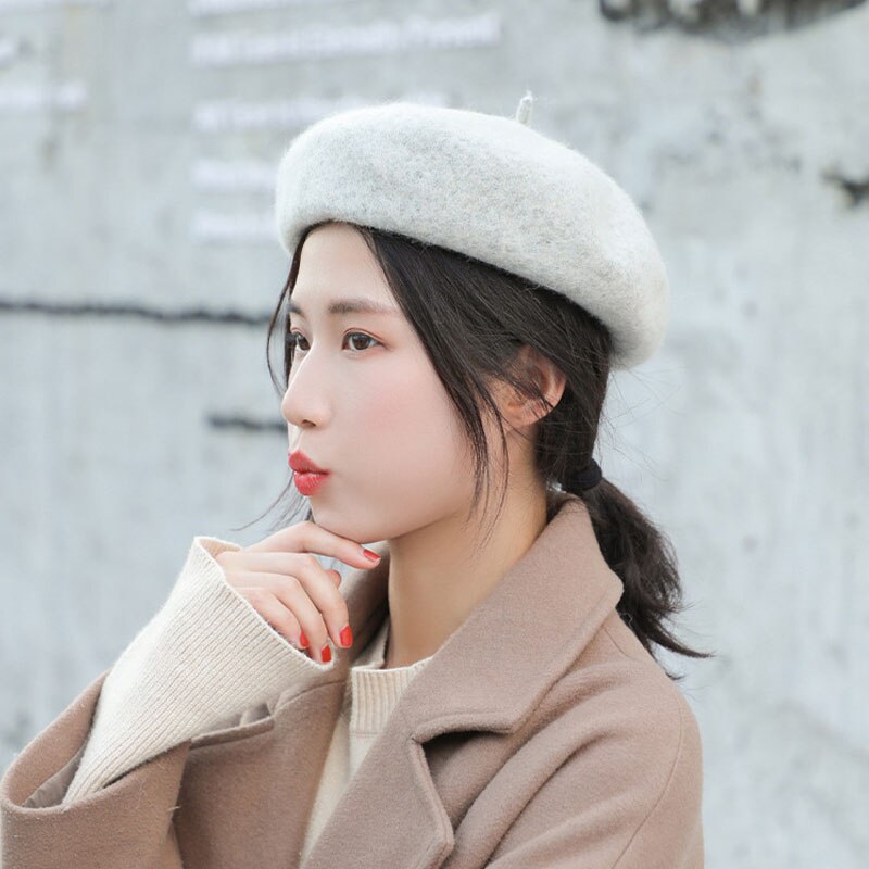 Cheap Women Winter Wool Beret French Hat Female Solid Color Bonnet Beret Hat Girls Thick Warm Walking Hat 15 Color