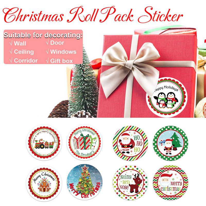 Pegatinas de Navidad Santa Claus surtido círculo redondo adhesivos de caras caja de de Navidad relleno pegatinas (500 hojas por rollo) caja palo