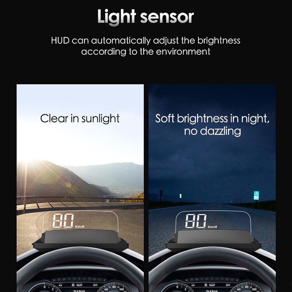 VODOOL L3 coche HUD Head Up Display OBD II velocímetro de KMH MPH velocidad proyector Temperatura de aceite de presión
