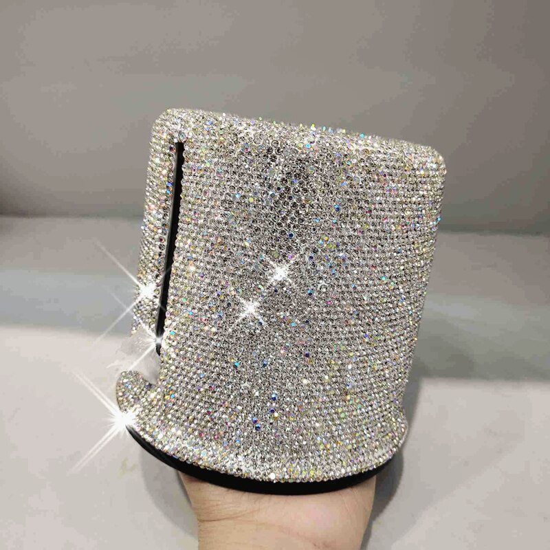 Rhinestone Cylinder Tissue Box Circular Pumping Case Office Living Room Bedroom Toilet Roll Paper Tube Bucket Holder Storage