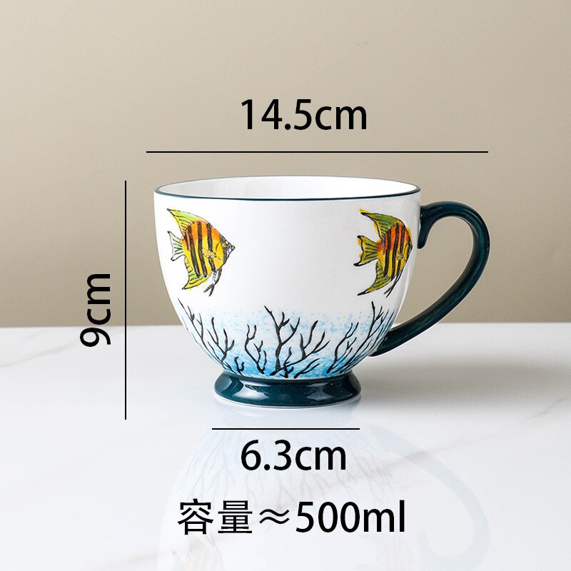 American Product Heavy Color Hand-painted Ceramic Breakfast Cup Home Large-capacity Mug Coffee Oatmeal Cup: 5