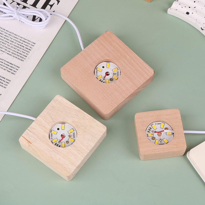 5/6/7/8/9/10cm led-lampe i heltre, firkantet nattlys, usb-lampeholder, gjør-det-selv-lysholder, skrivebordspynt, dekorativ lampefot