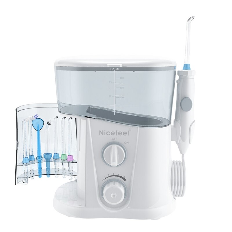Nicefeel Water Flosser Oral Irrigator Teeth Cleaner 1000ML Big Water Tank with 7 Multifunctional Tips EU Plug: White