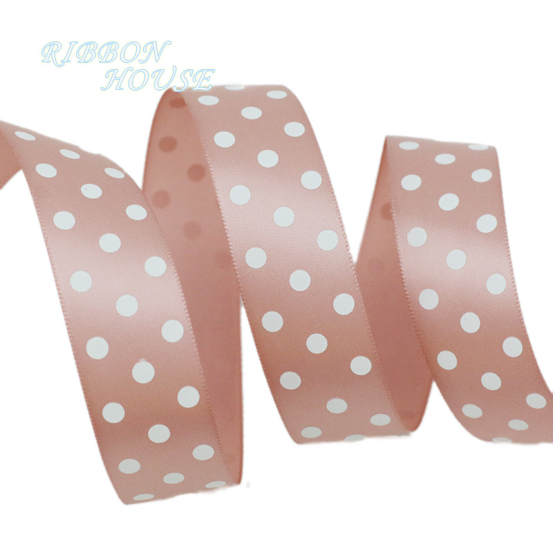 2Meters/Lot 25mm Polka Dot Printed Satin Ribbons DIY Crafts Handmade Material Party Box Decoration Ribbon: Korea Pink