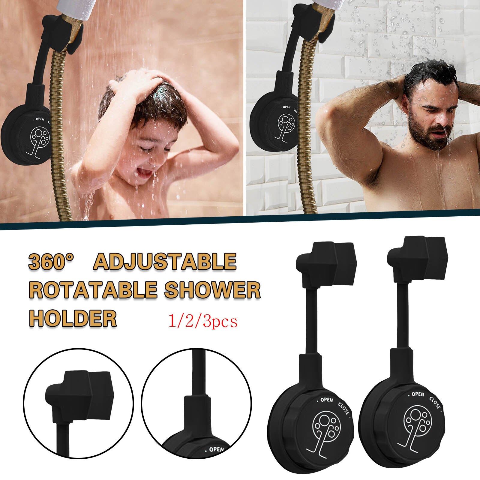 1/2/3PC Adjustable Adhesive Bathroom Shower Head Base Holder Stand Rotating Bracket Powerful Suction Shower Seat Chuck Holder#45