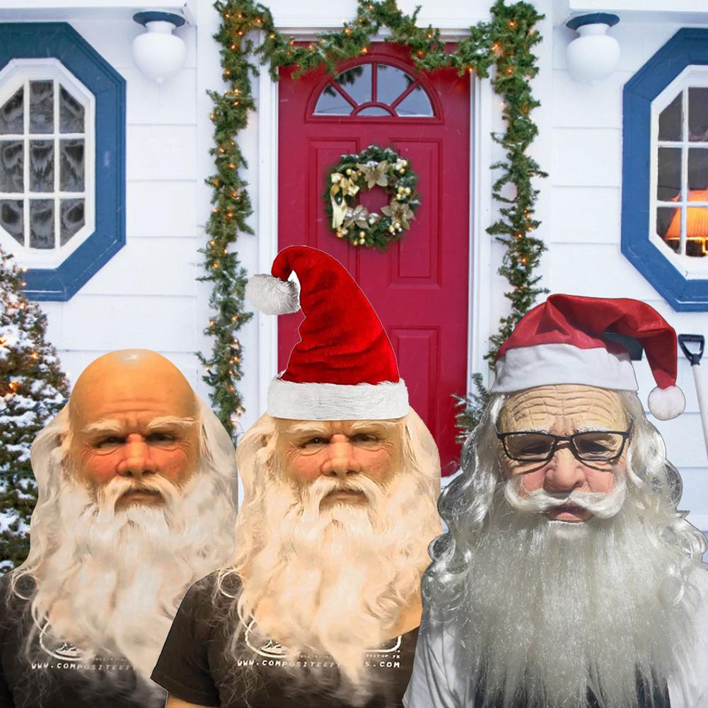 White-haired Beard Wearing Glasses Santa Claus Mask Headgear Grandpa Latex Mask