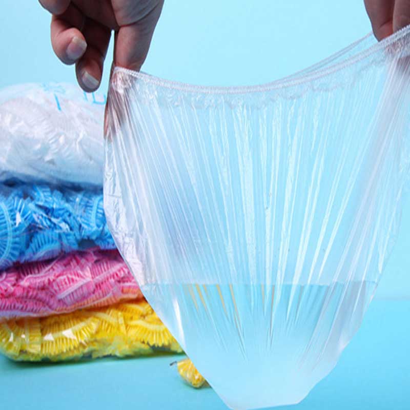 100Pcs Kleurrijke Wegwerp Douche Cap Unisex Elastische Badmuts Plastic Waterdichte Transparante Draagbare Badkamer Producten
