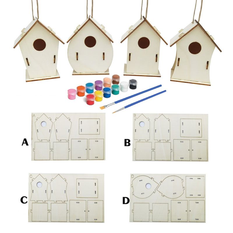 Kit de pintura de casa de pájaros, pinceles de madera para construcción, artesanía