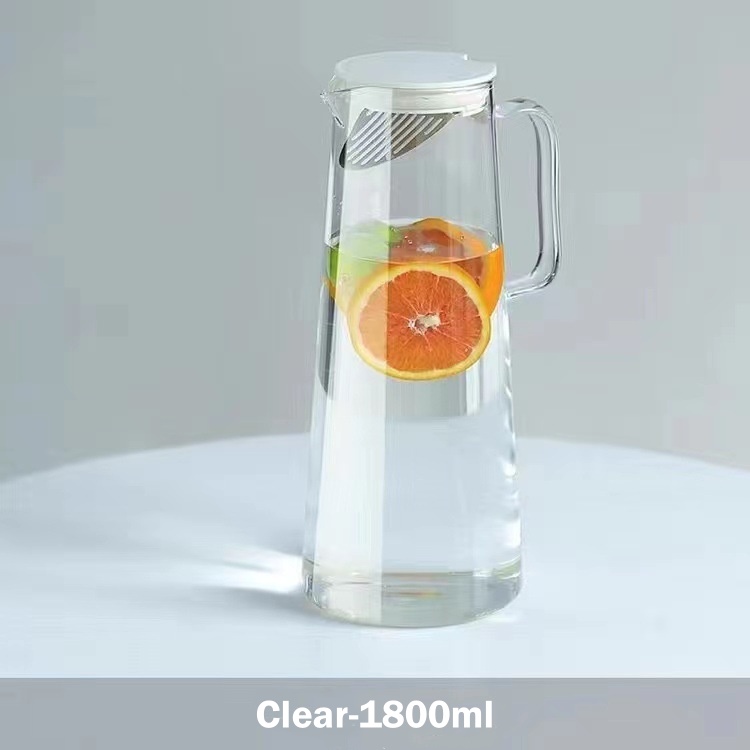 1.8l- glass mugge med lokk, lett å rengjøre, varmebestandig glassvannkanne, kjøleskapskaraffel med håndtak for/kalde drikker: Gul