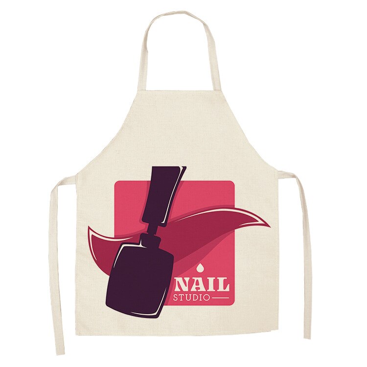 Negle makeup studio 1 stk pink læbestift og neglelak print forklæder til kvinder bomuld linned hagesmække husholdningsrengøring madlavning: Wql 0179-4