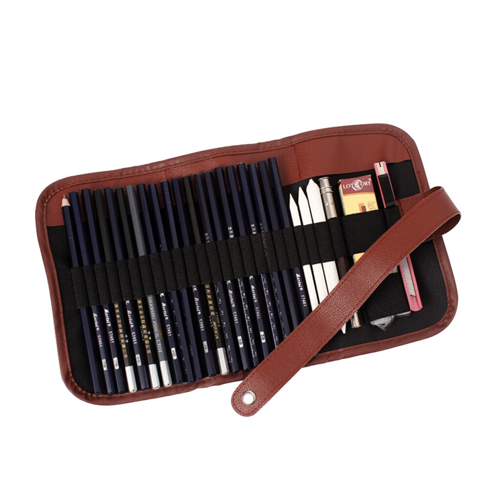 24 hål rullpenna påse bästsäljande konstnär studenter retro canvas makeup kontor skolväska konstnärer pennfodral