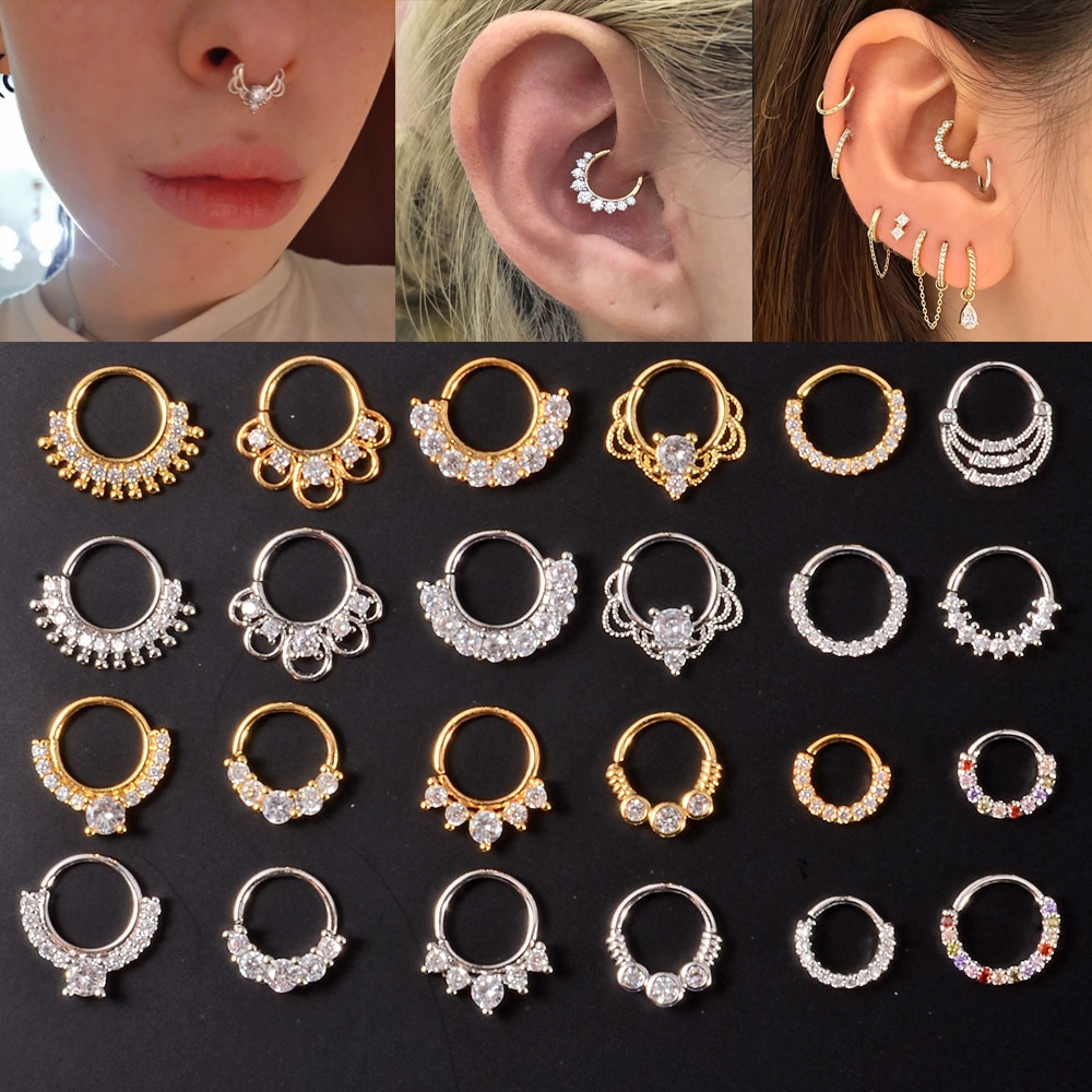 1 pz Cz naso cerchio narice anello pieghevole gemma cartilagine Tragus Daith piercing orecchini setto Clicker elica conchiglia torre piercing