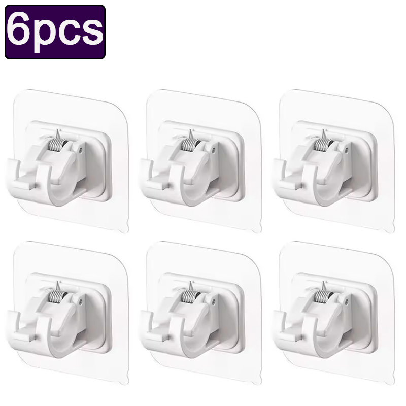 Soporte de Clips para barra de cortina ajustable, soporte de cortina autoadhesivo, gancho para colgar en barra de toalla, soporte de pared, soporte de varilla de fijación, 6 uds.: YELLOW