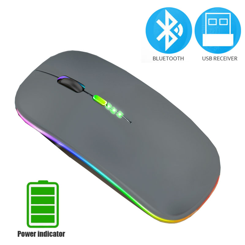 Bluetooth 5.0 Wireless Mouse For Laptop Computer PC Macbook Gaming Mouse 2.4GHz With USB Rechargeable RGB Light Power Indicator: green