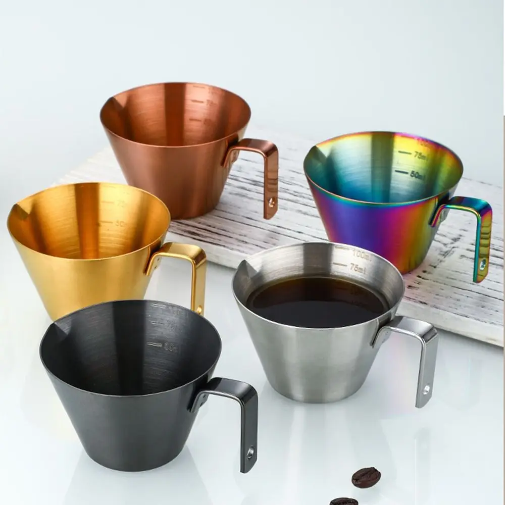 Copo de extração de café em aço inoxidável 304, com escala, colher pequena de leite, copo medidor de café expresso, ferramentas de cozinha