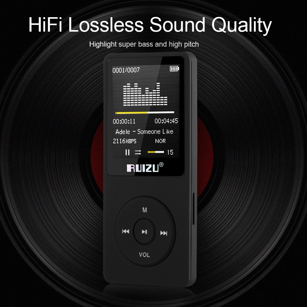 RUIZU X02 8GB 1.8in MP3 Player HiFi Lossless Sound Stop Watch TF Card FM Radio Recording E-book Calendar Timing