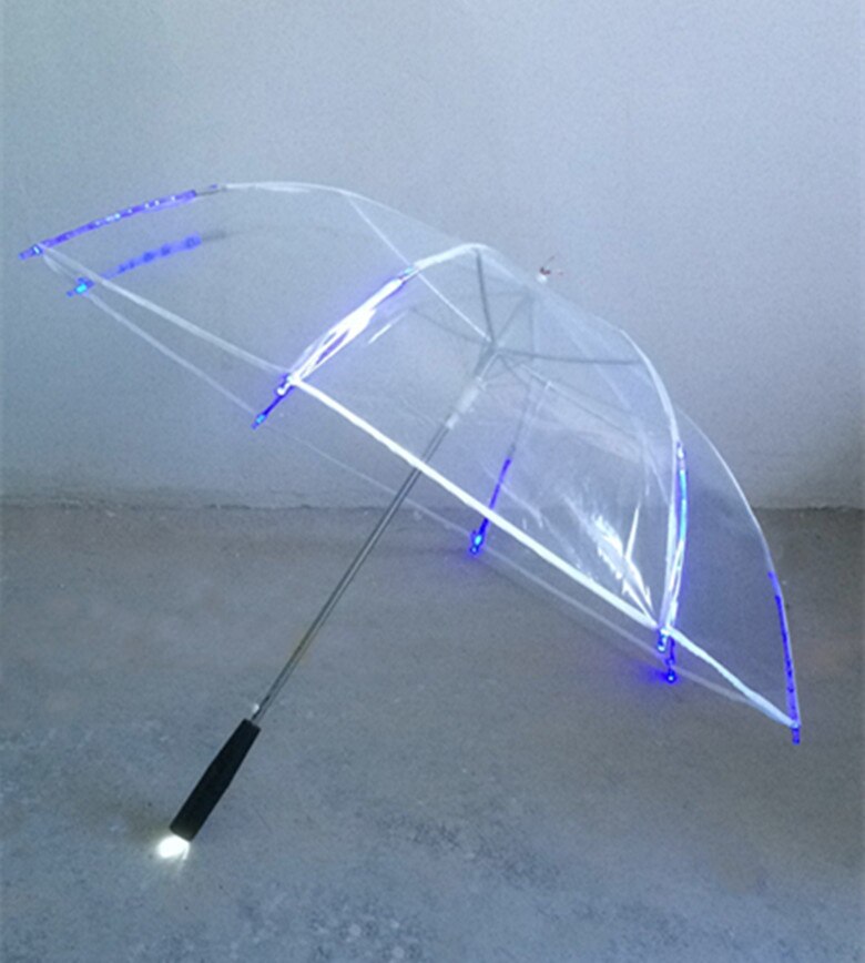 8 Rib Light up Blade Runner Style Changing Color LED Umbrella with Flashlight Transparent Handle Straight Umbrella Parasol
